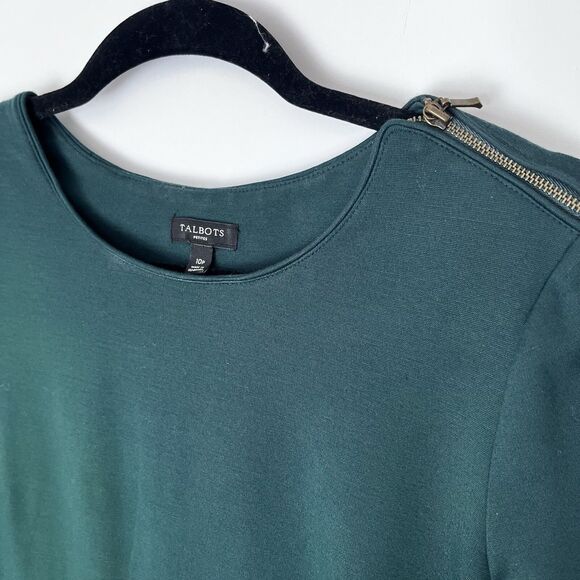 Talbots Sheath Midi Dress Green Petite 10 Holidays Dress Long Sleeves 239 - Picture 7 of 7